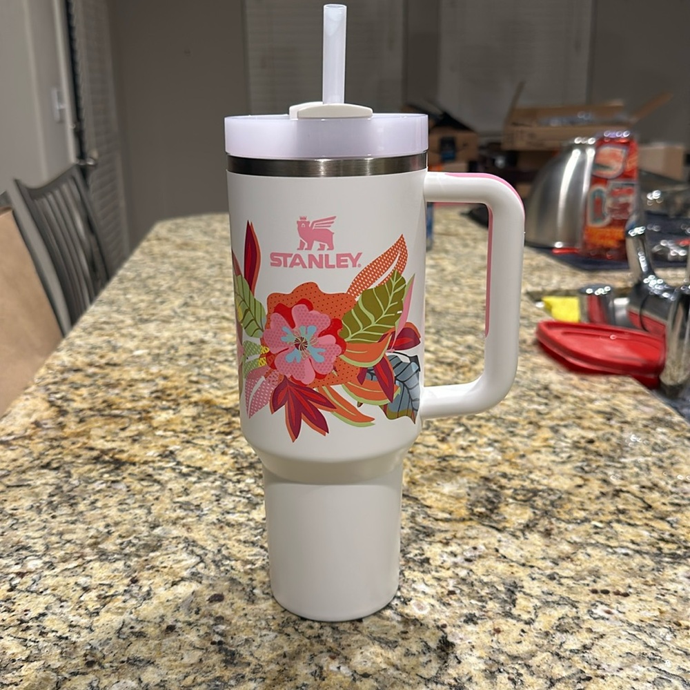 Floral white Stanley cup 40oz